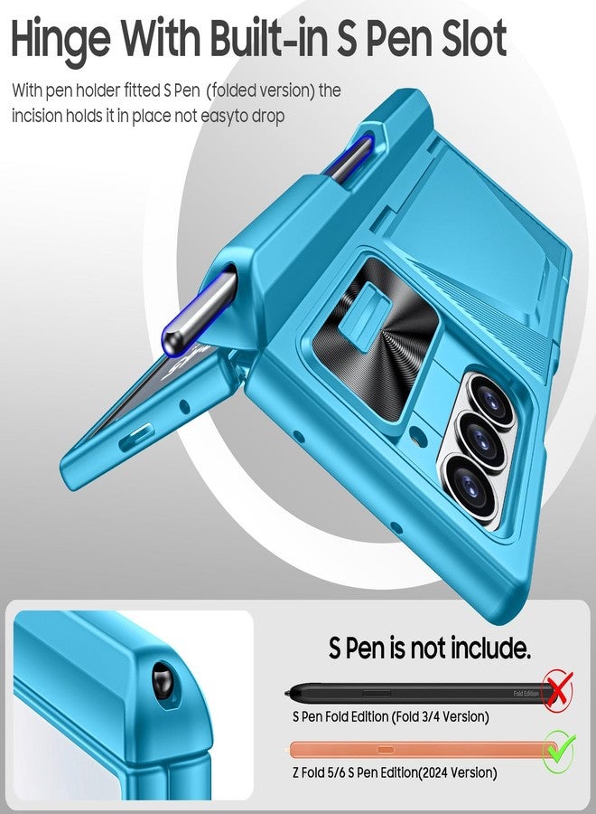 BSNRM for Samsung Galaxy Z Fold 6 Case with Card Holder RFID Blocking & S Pen Holder& Slide Camera Cover& Hinge Protection& Full-Body Rugged Shockproof Wallet Case for Galaxy Z fold 6,Lake Blue - Image 4